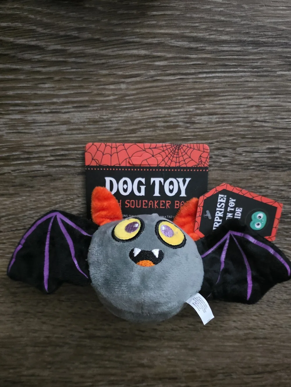 Plush Bat Squeaker Dog Toy - Gray & Black 9 In